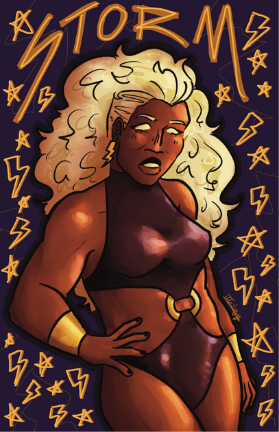 My college has a yearly Geek/Art Confluence which includes an Art competition. This year’s subject was the X-Men character Storm. I am a fan of X-men and I had fun mixing different Storm designs together to create this piece. I also won the competition.